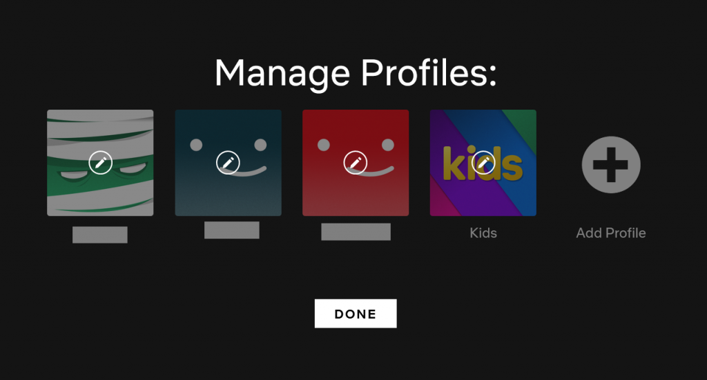 Netflix manage profile page
