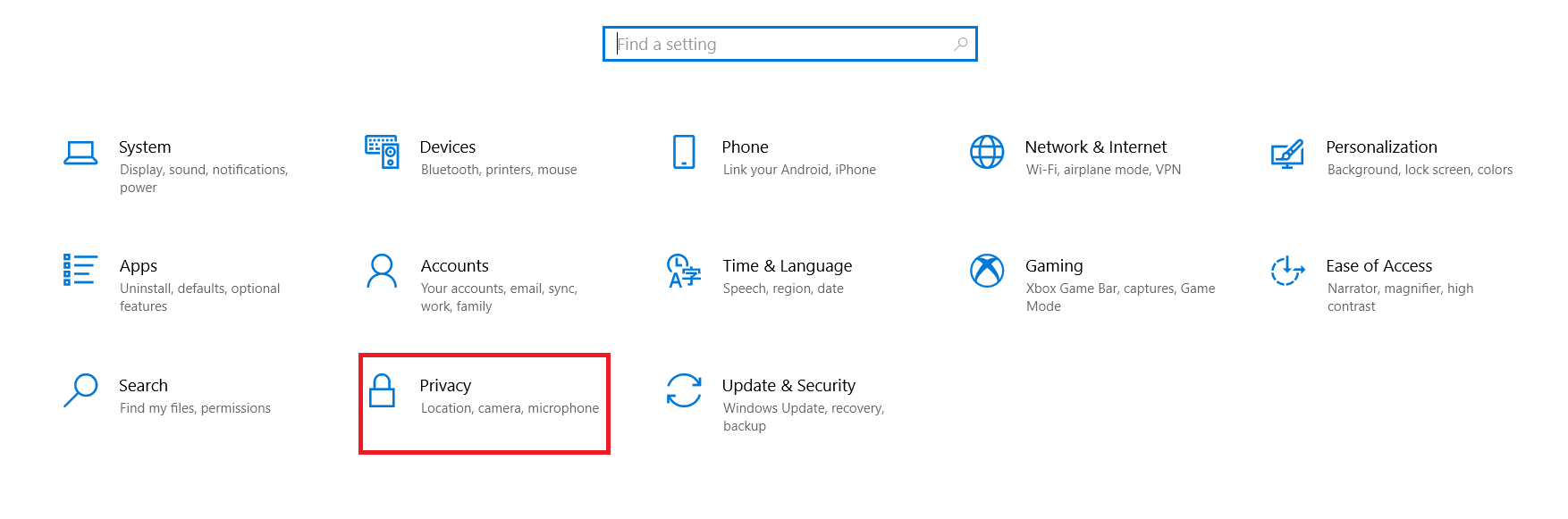 Windows Settings Menu