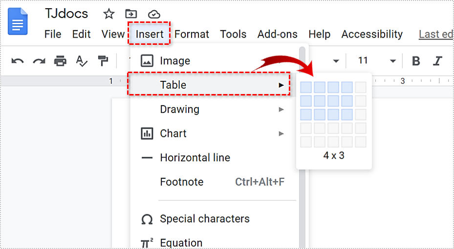 add a row to table google docs mac