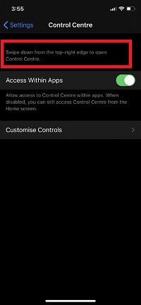 Swipe down from top right