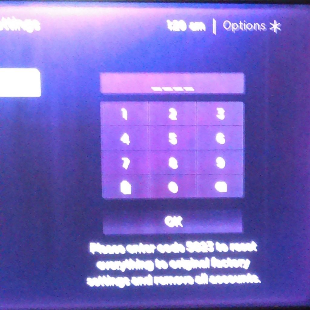 Roku factory reset page