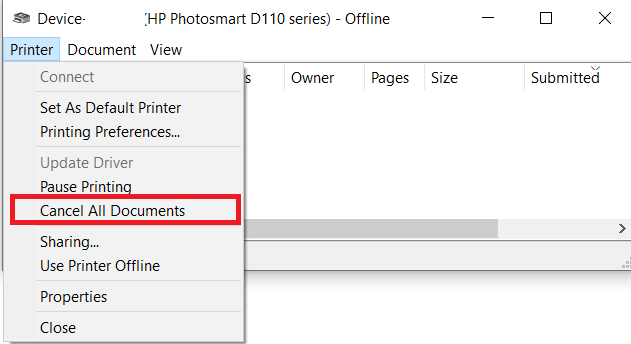 Printer menu
