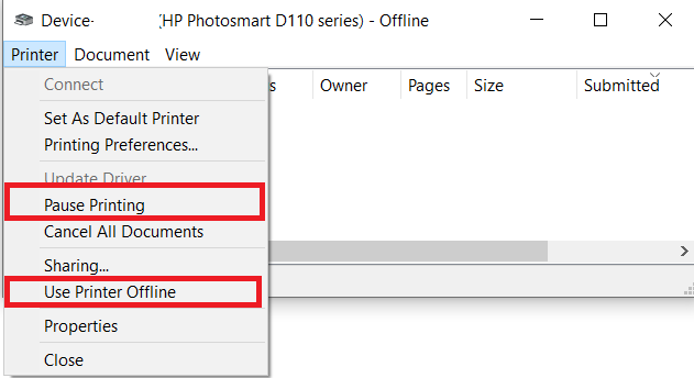 Printer menu 2