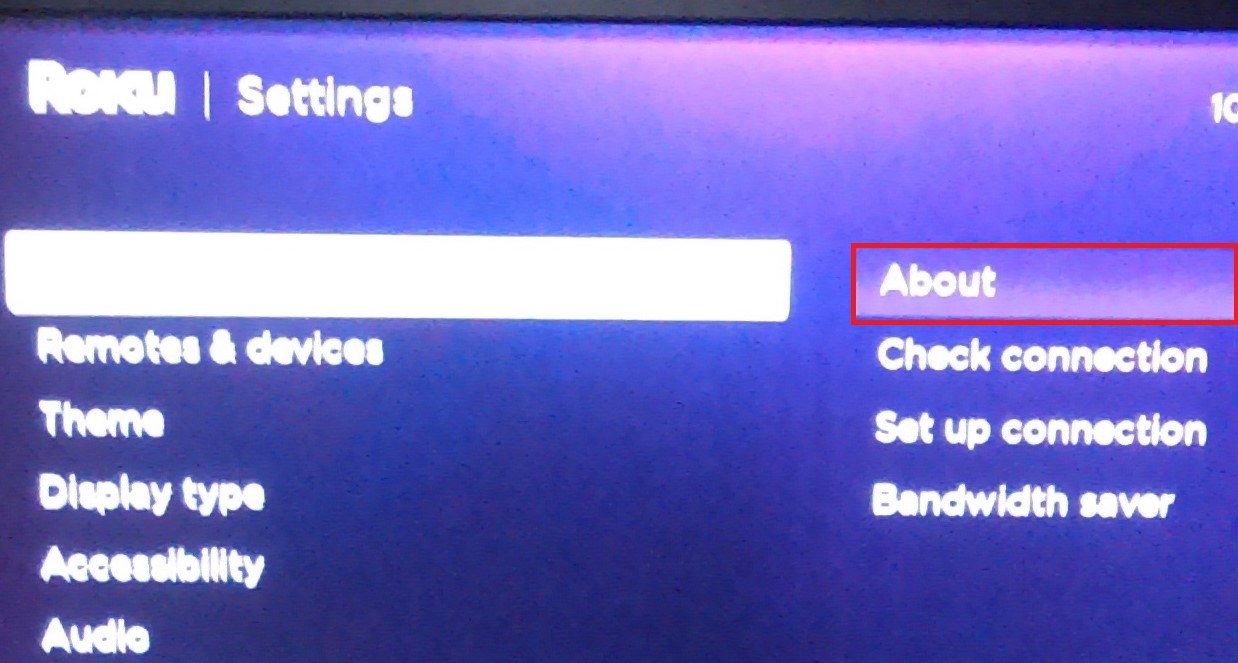 Roku Settings Menu