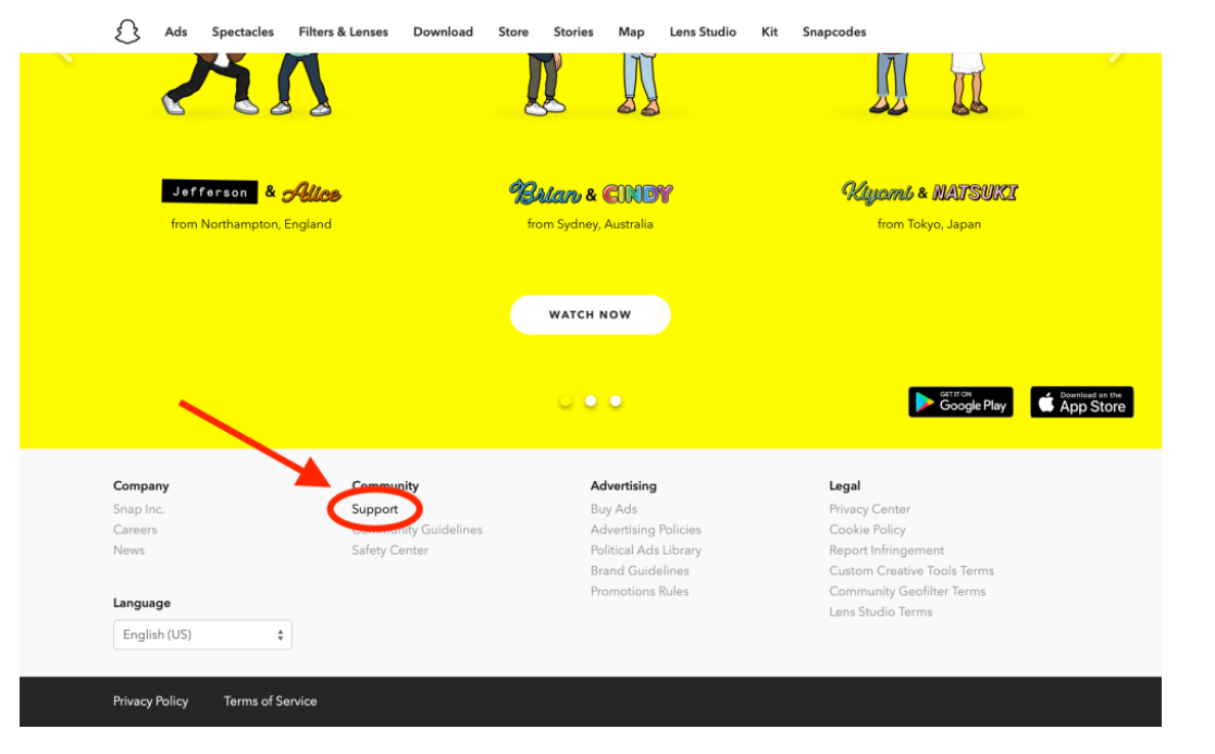 Snapchat Website - Support