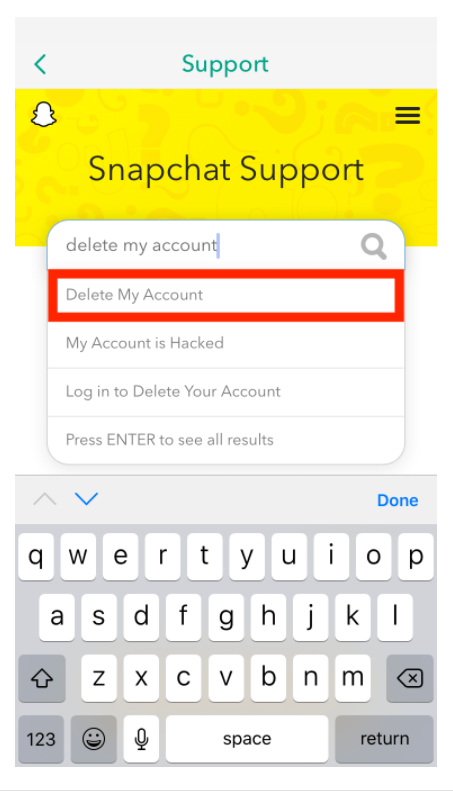Snapchat app - Support page