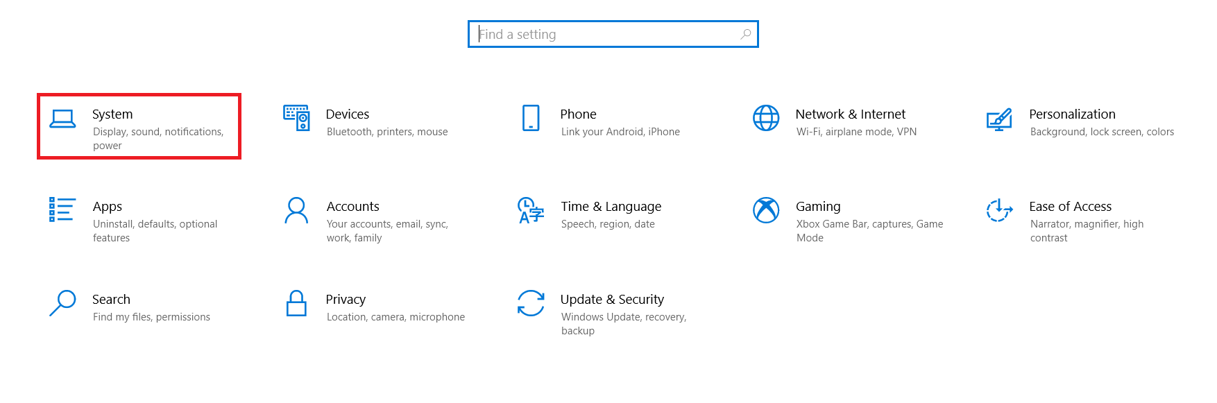Windows Settings Menu