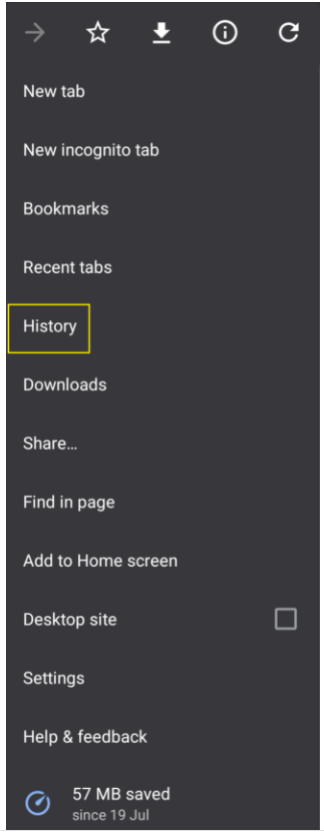 Chrome Browser More Menu -iPhone