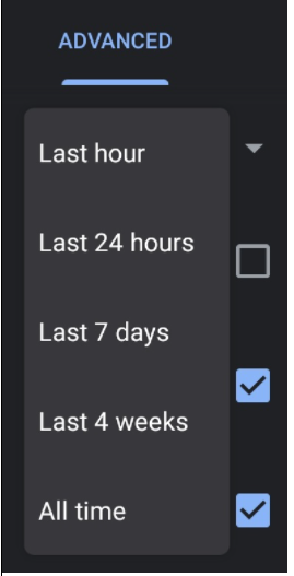 Chrome Clear Browser Data Time Range menu - iPhone