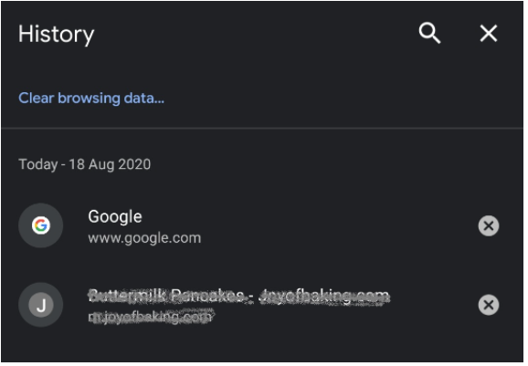 Chrome Clear Browser Data menu - iPhone