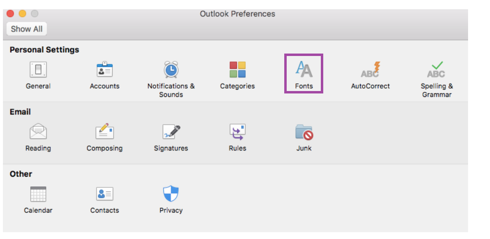 Outlook Email - Mac - Font Preferences