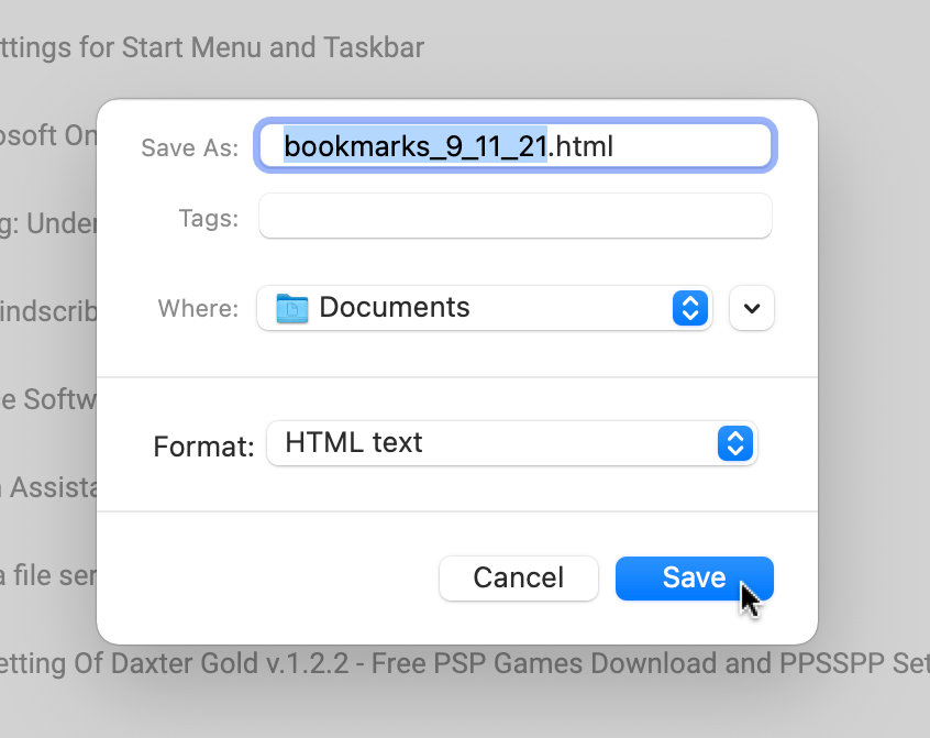Export Bookmarks from Chrome