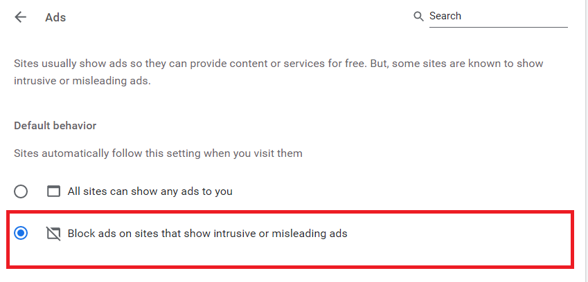 Chrome Ads Settings