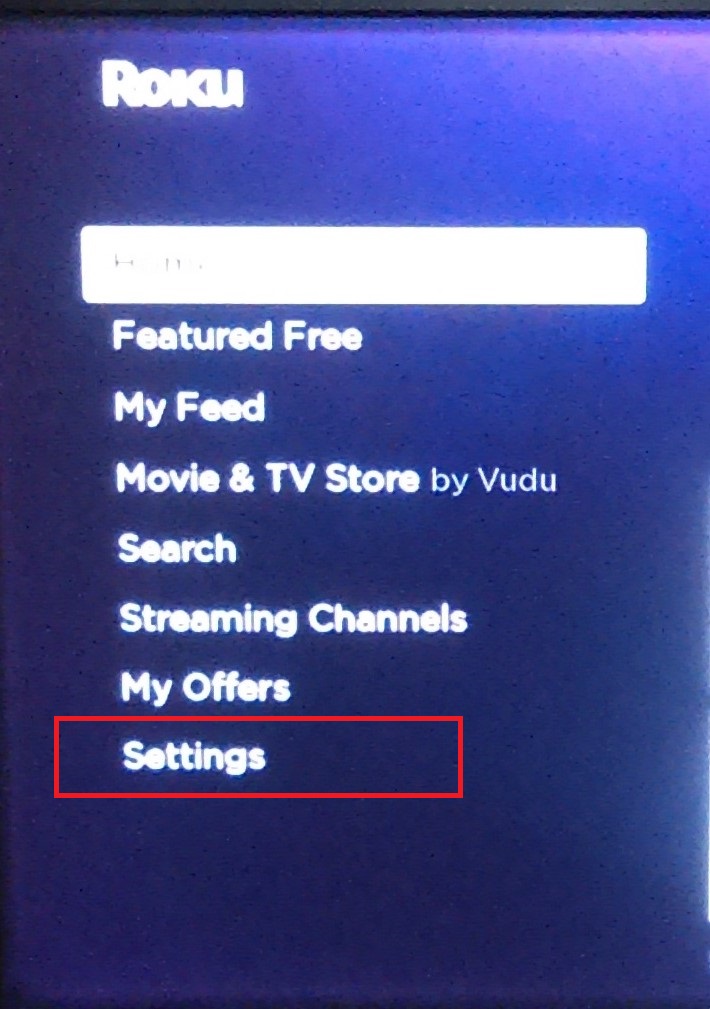 Roku Homepage menu