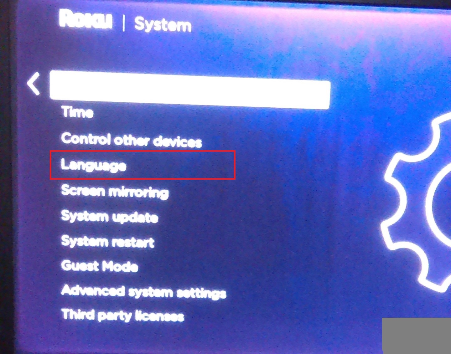 Roku System menu