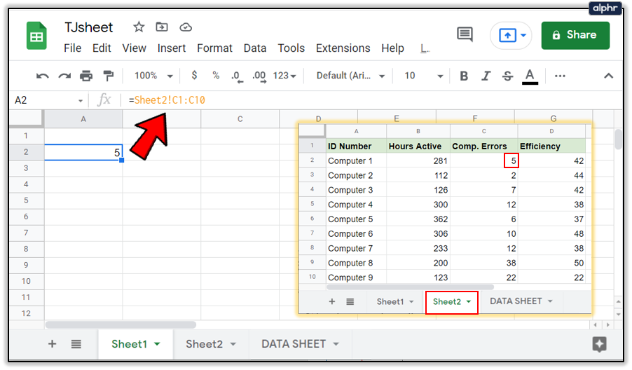 How do I link data from sheet1 to Sheet2 in Google Sheets?