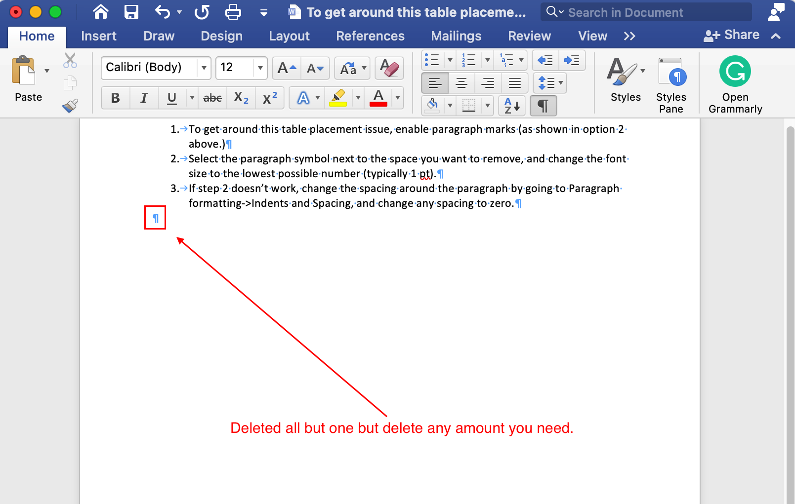 what is small empty square ms word formatting marks