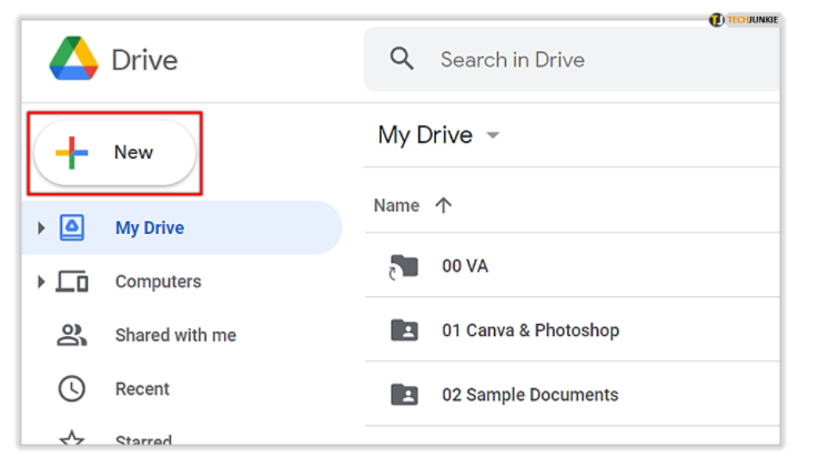 Google Drive - New button