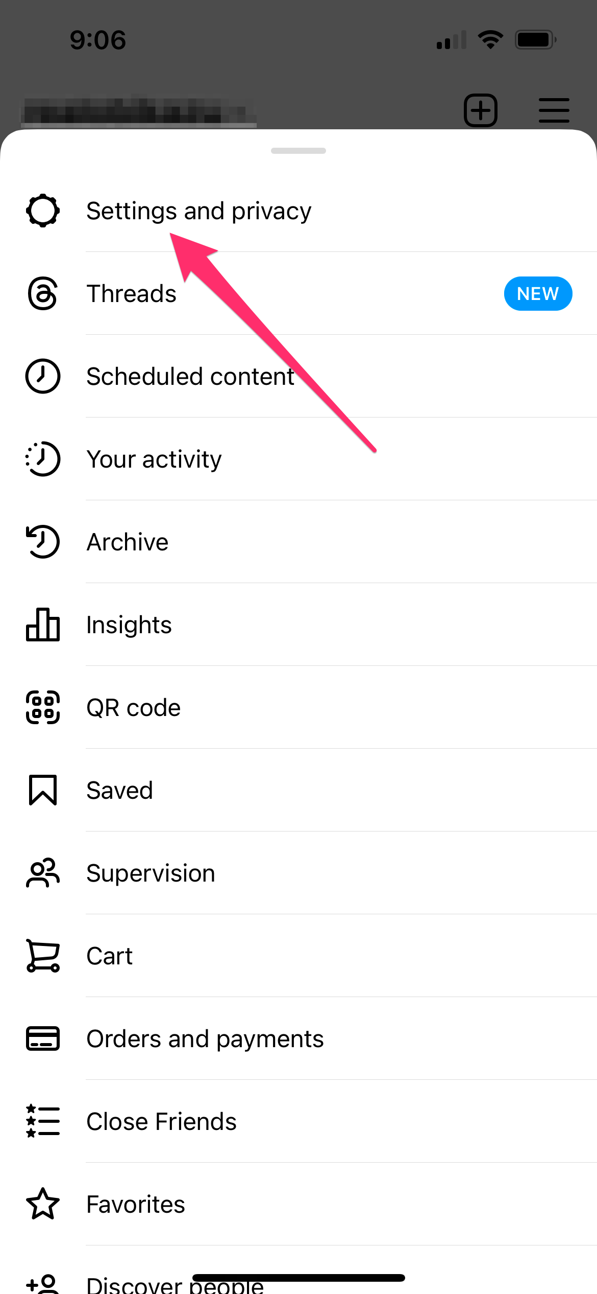 Instagram Settings and Privacy Button