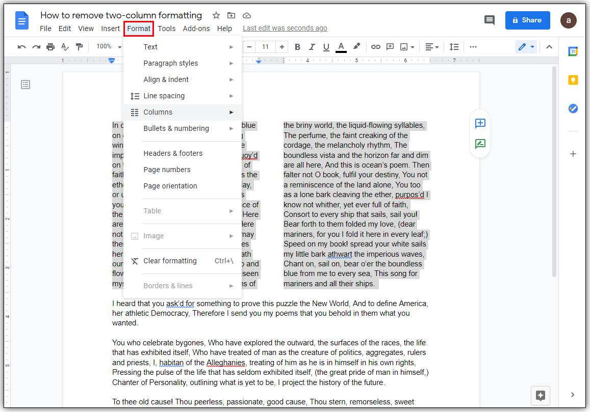 How to Make Two Columns in Google Docs