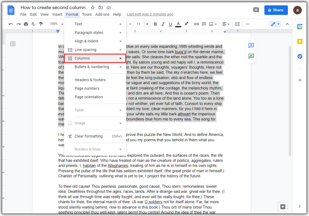 How to Make Two Columns in Google Docs