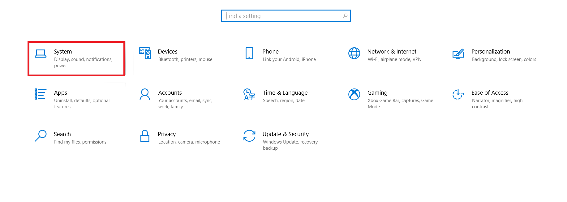 Windows Settings menu