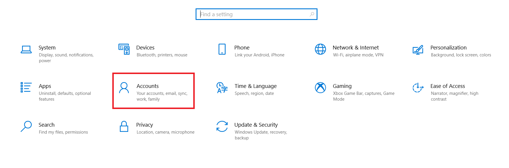 Windows Settings Menu