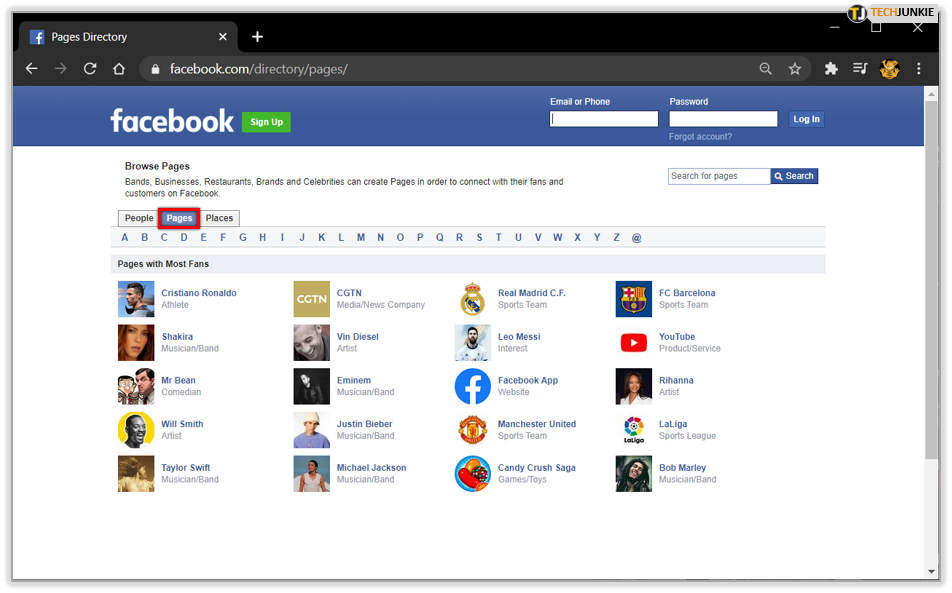 Facebook Login Bing