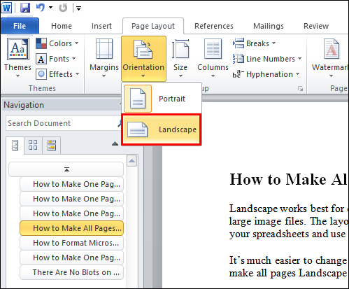 change orientation of one page in word mac 2016