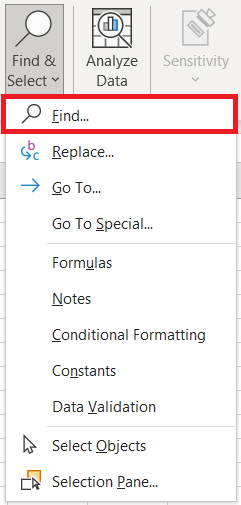 Find and Replace menu