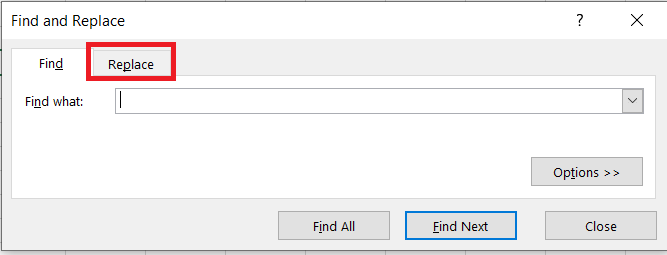 Find and Replace window
