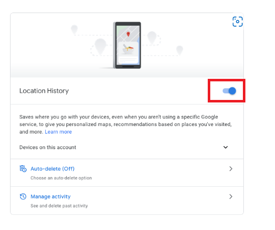 Google Account - Activity Controls - Location History