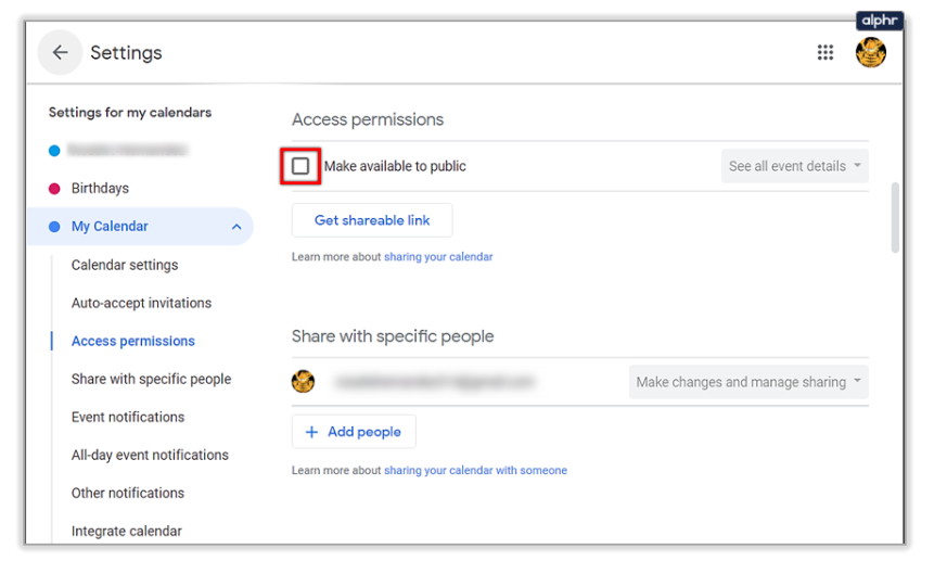 Google Calendar Permissions Settings