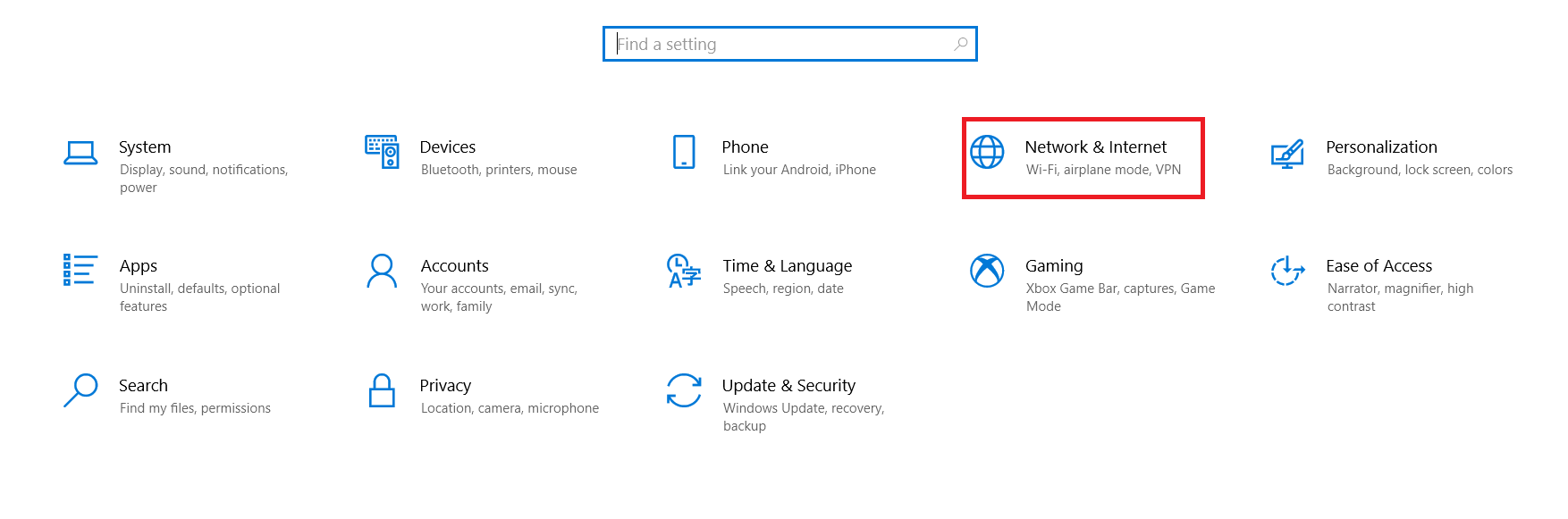 Windows Settings Menu