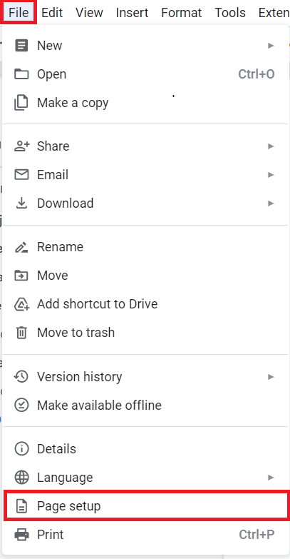 Google Docs File Menu