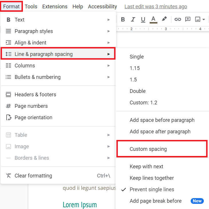 Google Docs Format Menu