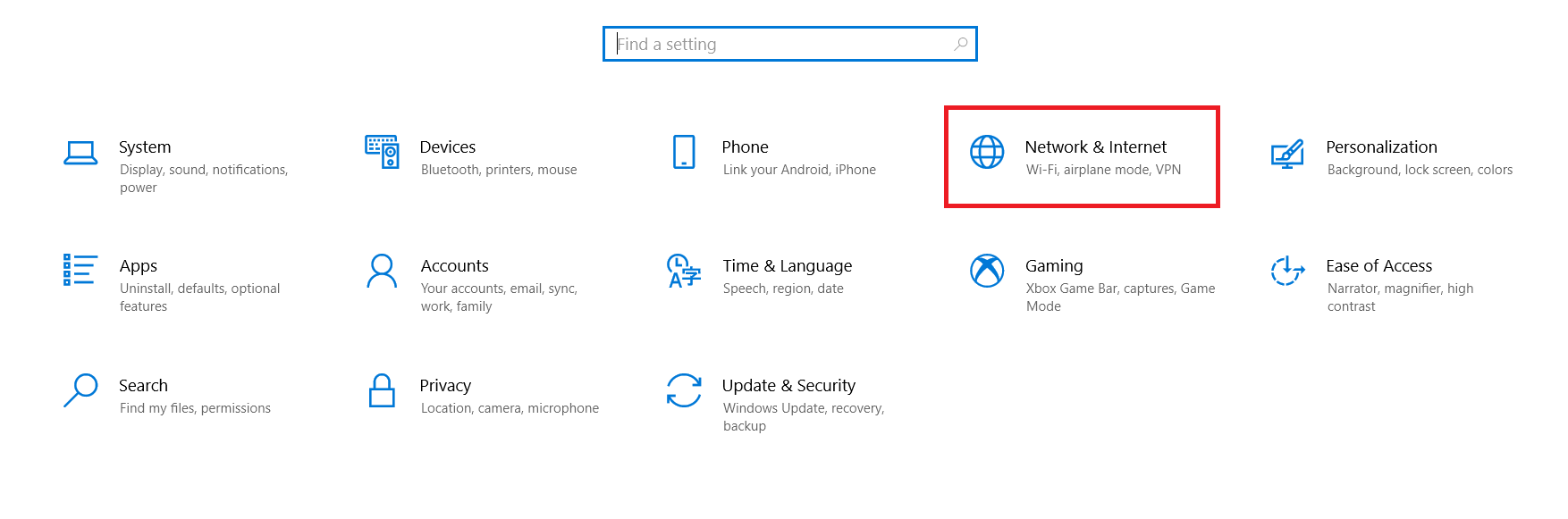 Windows Settings Menu