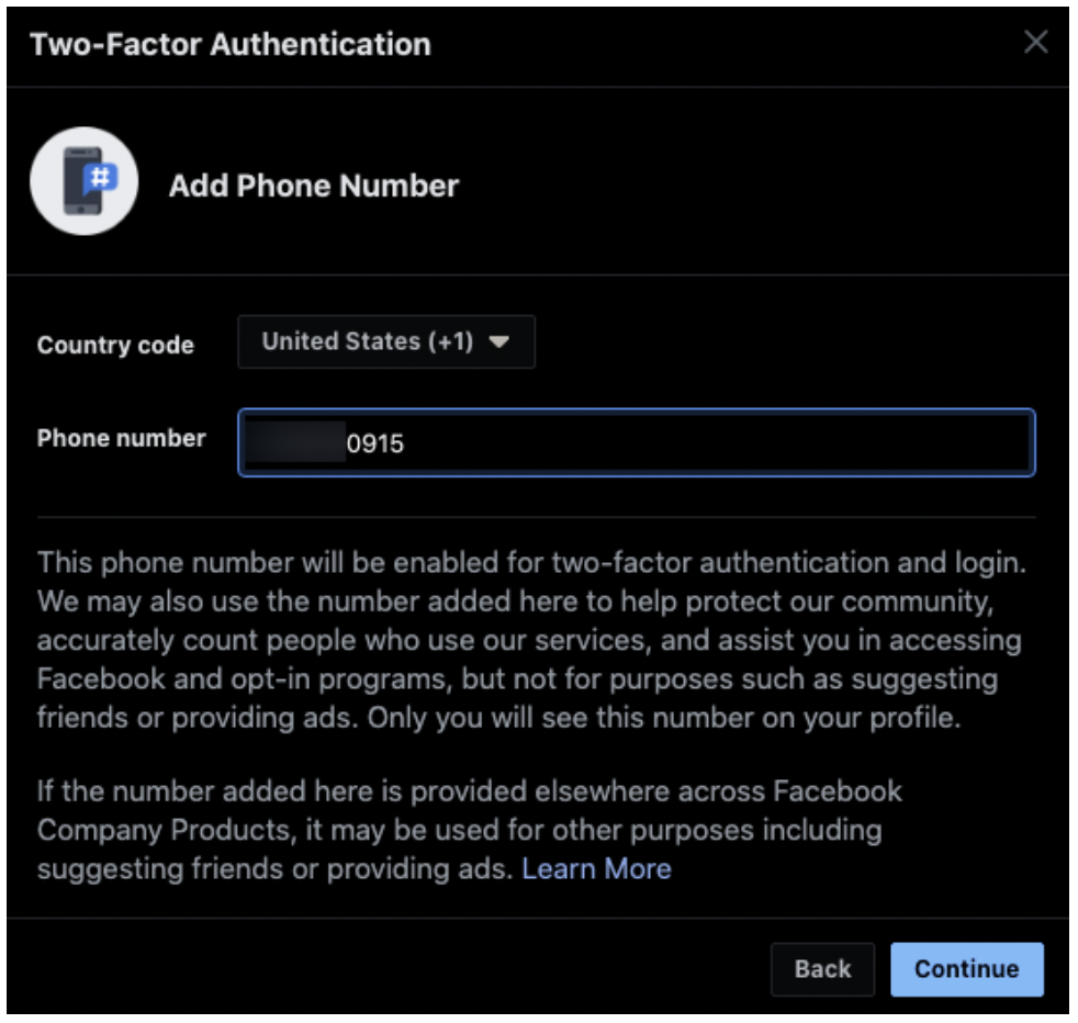 Two step authentication facebook lost phone