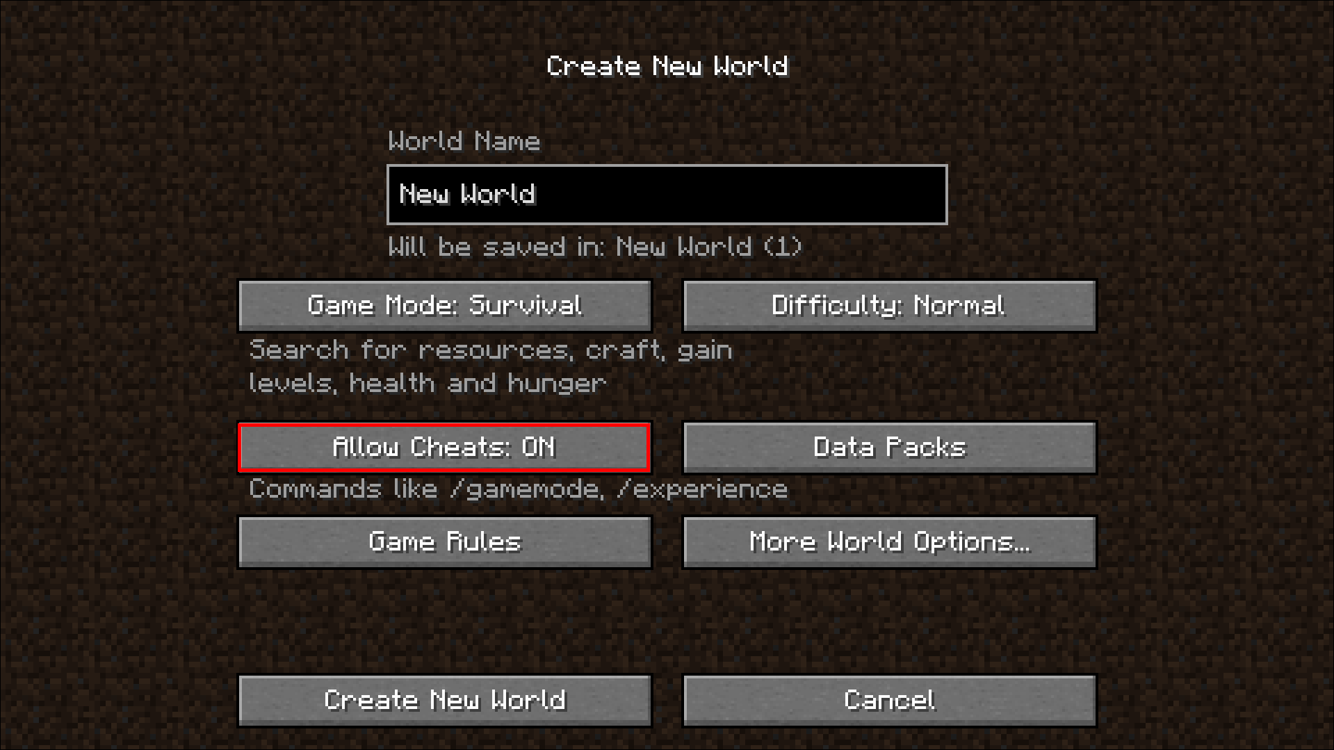 Minecraft commands and cheats list