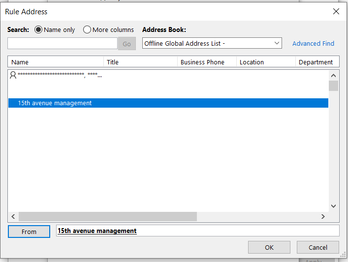 Outlook Rule Options