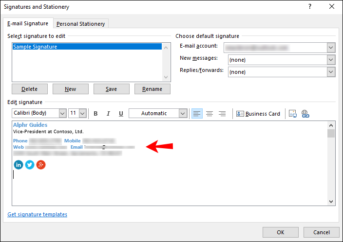 setting up signature in outlook