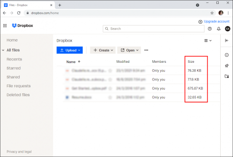 How to View the File Size in Dropbox