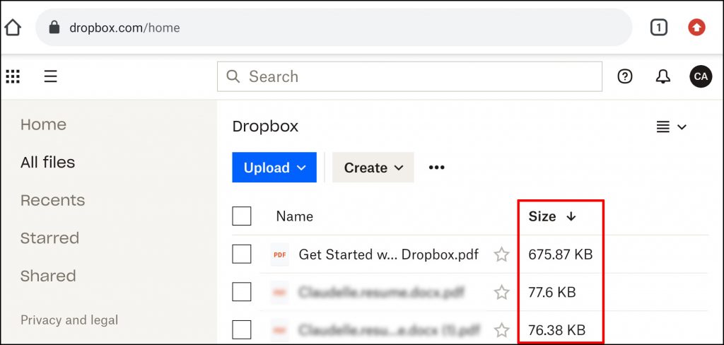 How to View the File Size in Dropbox