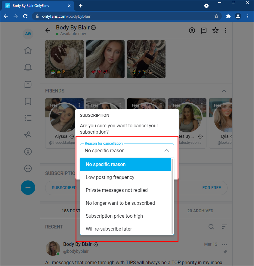 How do i cancel an onlyfans subscription