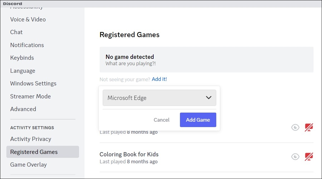 Add a Game to Discord Profile
