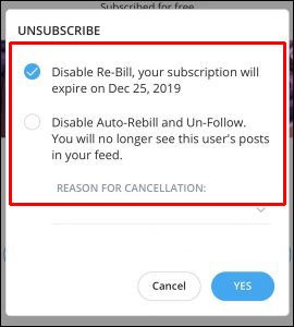 How to cancel only fans subscription