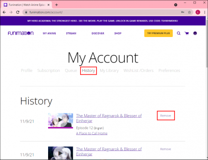How to Clear Continue Watching in Funimation