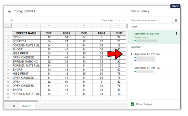 Google Sheets - Version History