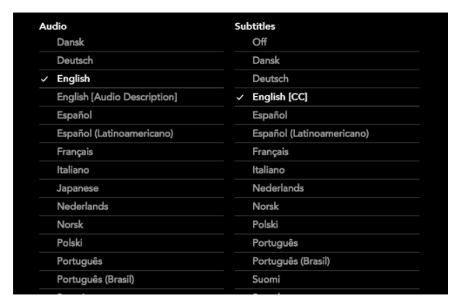 Disney+ Audio and Subtitles Menu