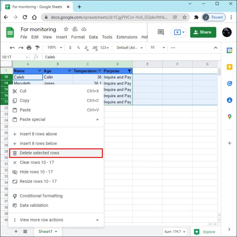 How To Delete Hidden Rows in Google Sheets